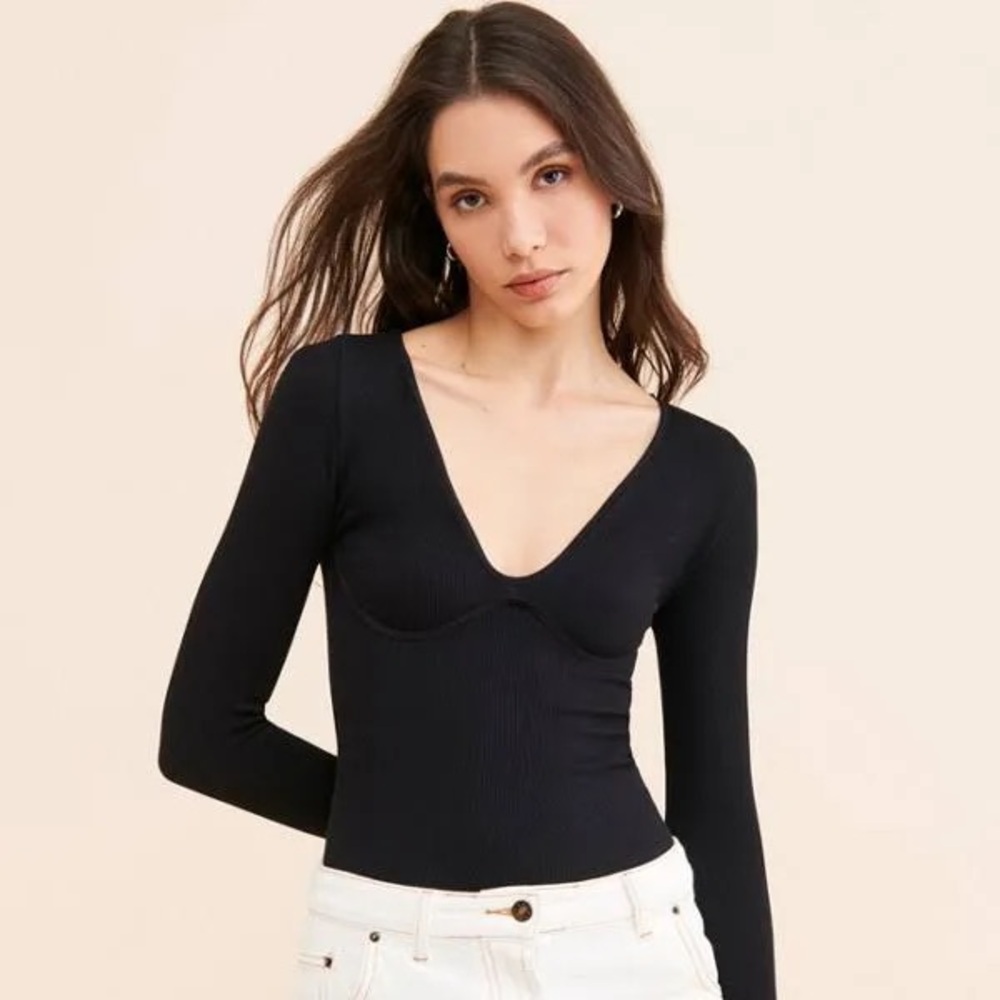 Free People Meg Seamless V-Neck Long-Sleeve Bodysuit